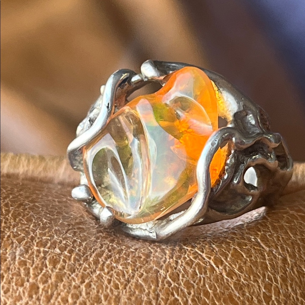 950 silver Mexican fire opal ring